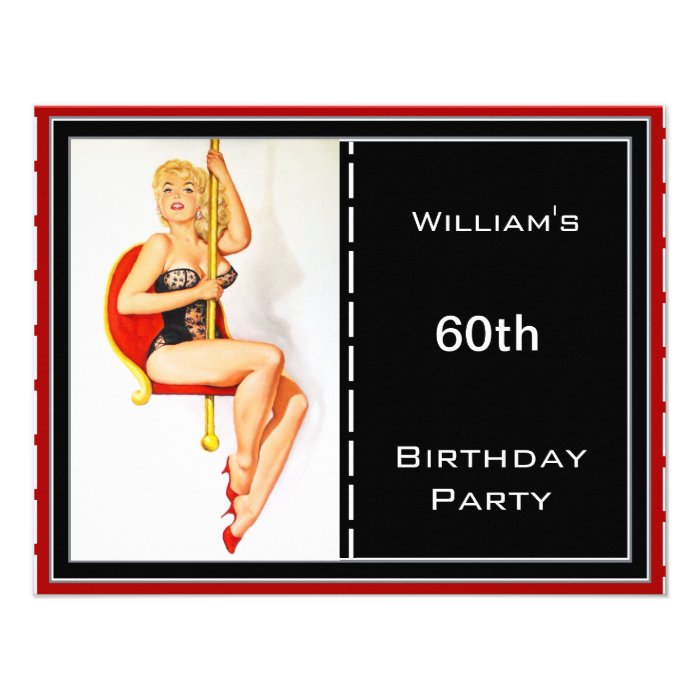 60th Birthday Party Invitation Red Black Pin up