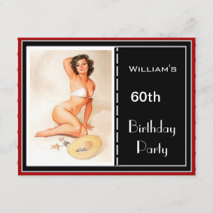 60th Birthday Party Invitation Red Black Pin-up 2