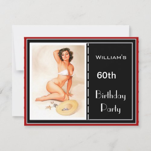 60th Birthday Party Invitation Red Black Pin_up 2