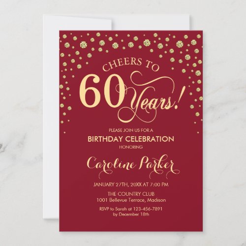 60th Birthday Party Invitation _ Red Gold