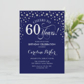 60th Birthday Party Invitation - Silver Navy Blue (Standing Front)
