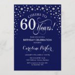 60th Birthday Party Invitation - Silver Navy Blue<br><div class="desc">60th Birthday Party Invitation.
Elegant design with faux glitter silver and navy blue. Cheers to 60 Years! Message me if you need further customization.</div>