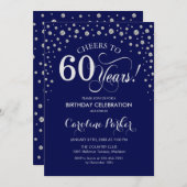 60th Birthday Party Invitation - Silver Navy Blue (Front/Back)