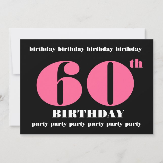 60th Birthday Party Invitation Template Pink Black (Front)