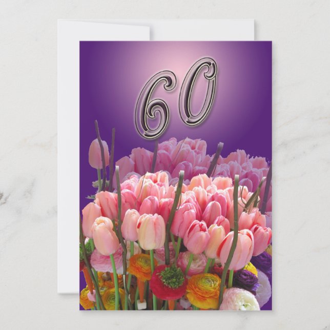60th Birthday Party Invitation Tulips (Front)
