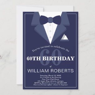 60th Birthday Party Invitation, Tuxedo Invitation