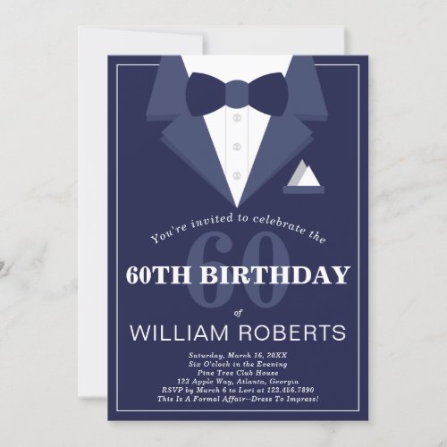 60th Birthday Party Invitation Tuxedo Invitation