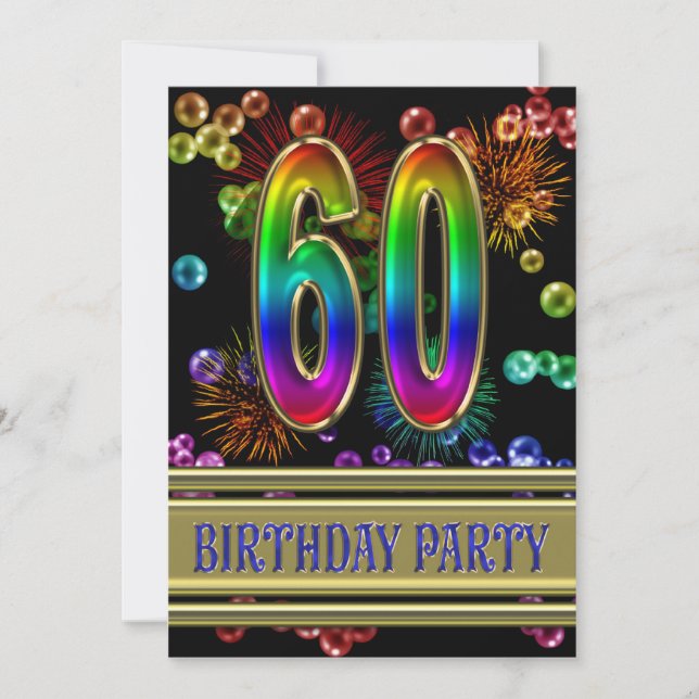 60th Birthday party Invitation with bubbles (Front)