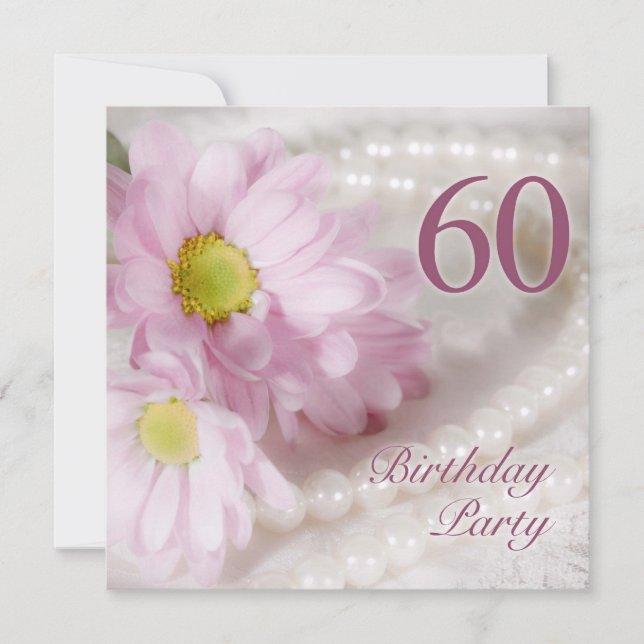 60th Birthday party invitation with daisies (Front)
