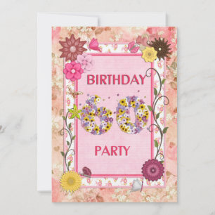 60th birthday party invitation with floral frame