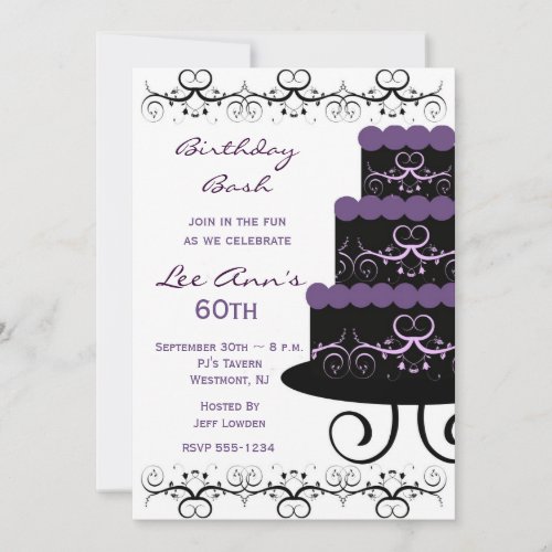60th Birthday Party Invitations In Purple Swirl