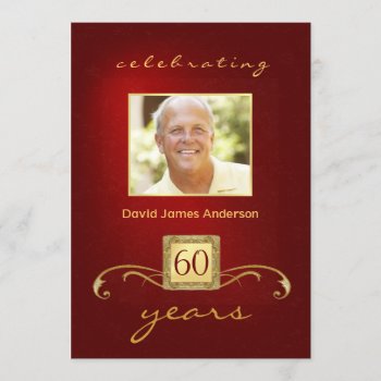 60th Birthday Party Invitations- Red Gold Monogram Invitation by SquirrelHugger at Zazzle