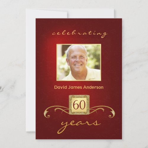60th Birthday Party Invitations_ Red Gold Monogram Invitation