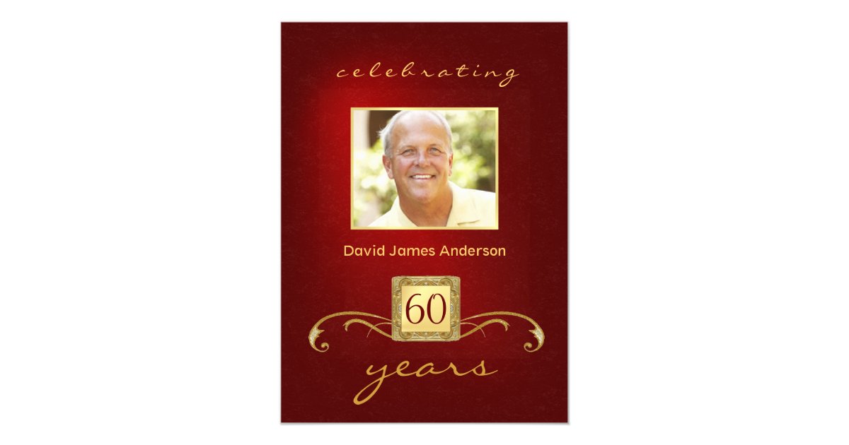 60th Birthday Party Invitations- Red Gold Monogram Invitation | Zazzle.com
