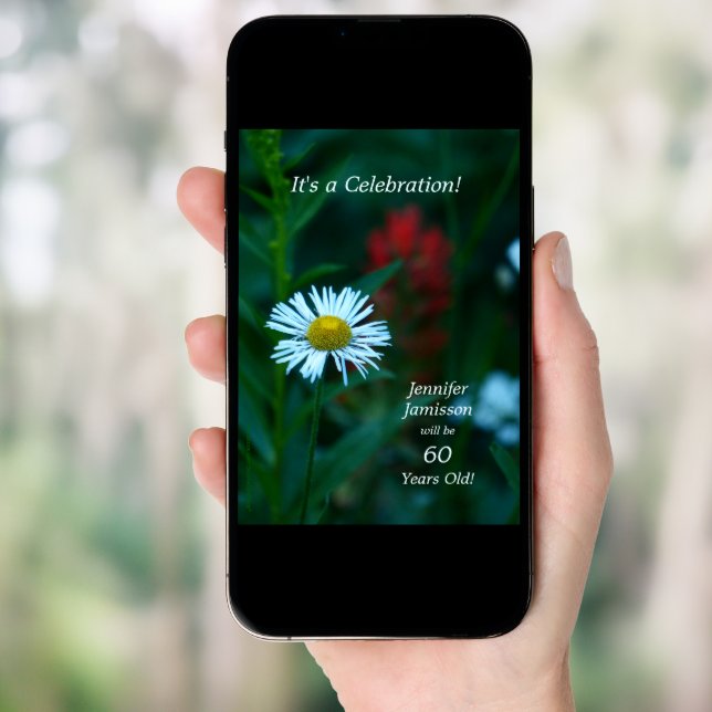 60th Birthday Party Invitations White Daisy Flower (Front Digital)