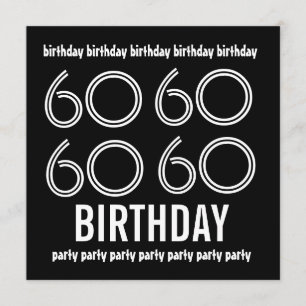 60th Birthday Party Invite Black White W1183