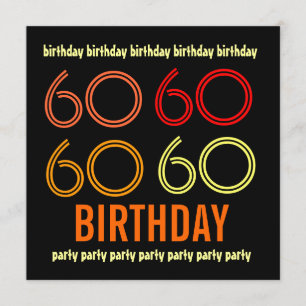 60th Birthday Party Invite Yellow Orange Black
