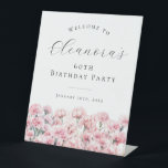 60th Birthday Party January Birth Flower Welcome Pedestal Sign<br><div class="desc">Elegant watercolor pink carnation flowers create a beautiful floral border at the bottom of this birthday party welcome sign,  carnation flowers are the January birth flower. A trendy font combination gives it a modern vibe. All of the text is editable.</div>