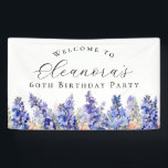 60th Birthday Party July Birth Flower Welcome Banner<br><div class="desc">Elegant summer watercolor blue larkspur flowers create a beautiful floral border at the bottom of this birthday party welcome banner,  larkspur or delphinium flowers are the July birth flower. A trendy font combination gives it a modern aesthetic. All of the text is editable.</div>