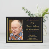 60th Birthday Party Man's Black & Gold Invitation (Standing Front)