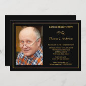 60th Birthday Party Man's Black & Gold Invitation (Front/Back)