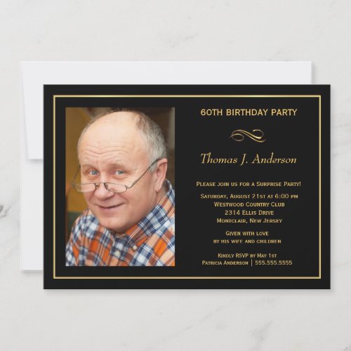 60th Birthday Party Mans Black  Gold Invitation