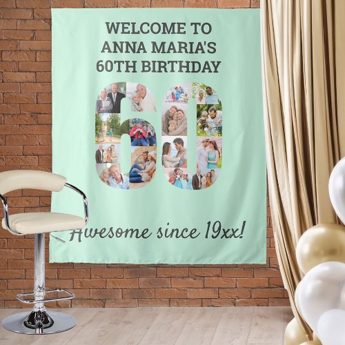 60th Birthday Party Mint Photo Collage Backdrop