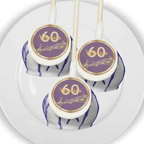 60th birthday party music notes purple gold name cake pops