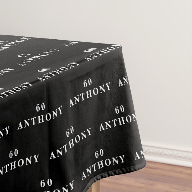 60th Birthday Party Name Black Modern Pattern Tablecloth (In Situ)