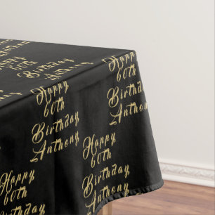60th Birthday Party Name Black Modern Pattern Tablecloth