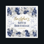 60th Birthday Party Navy Balloons Napkins<br><div class="desc">A gorgeous 60th birthday party or celebration paper napkin. This fabulous navy blue and silver balloons design is the perfect tableware to decorate your table for a 60th celebration or sixtieth party.</div>