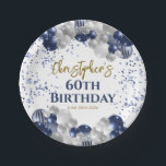 60th Birthday Party Navy Balloons Paper Plates<br><div class="desc">A gorgeous 60th birthday party or celebration paper plate. This fabulous navy blue and silver balloons design is the perfect tableware to decorate your table for a 60th celebration or sixtieth party.</div>