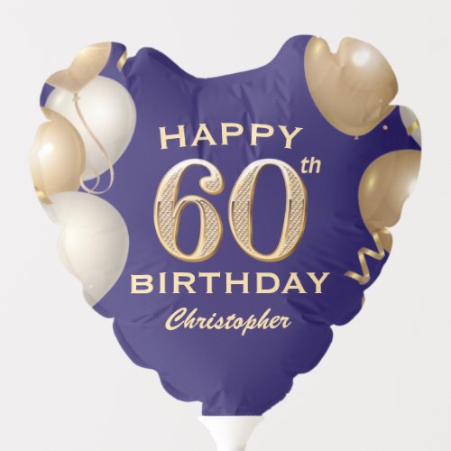 60th Birthday Party Navy Blue and Gold Balloons