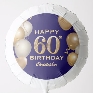 60th Birthday Party Navy Blue and Gold Balloons