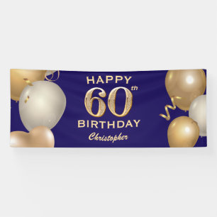 60th Birthday Party Navy Blue and Gold Balloons Banner