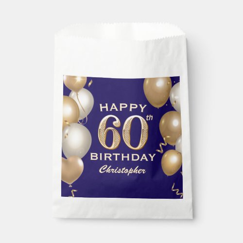 60th Birthday Party Navy Blue and Gold Balloons Favor Bag