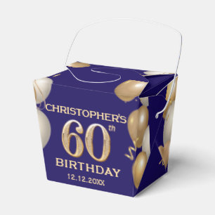 60th Birthday Party Navy Blue and Gold Balloons Favor Boxes