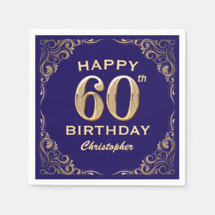60th Birthday Party Navy Blue and Gold Glitter Napkins