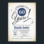 60th Birthday Party - Navy Blue Black White Invitation<br><div class="desc">60th Birthday Party Invitation in Navy Blue White Black with retro creamy background. Cheers to 60 years! Can be personalized into any year.
Please message me if you need further customization.</div>