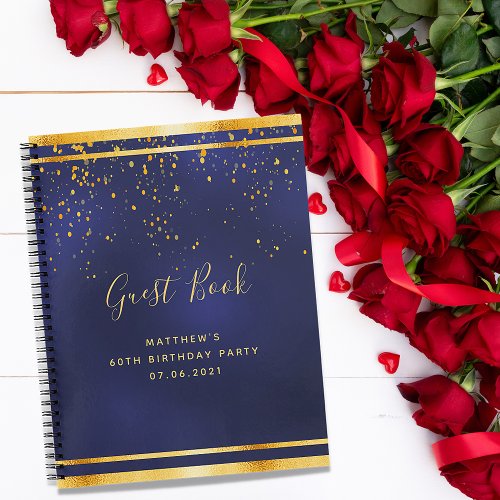 60th Birthday Party navy blue gold guest book