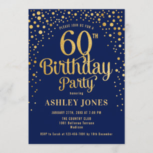 60th Birthday Party - Navy & Gold Invitation