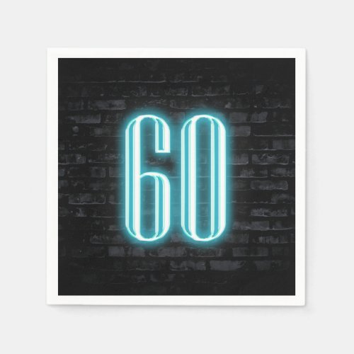 60th Birthday Party Neon Sign on Brick Wall  Napkins