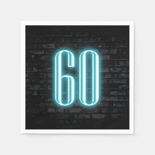 60th Birthday Party Neon Sign on Brick Wall  Napkins (Front)