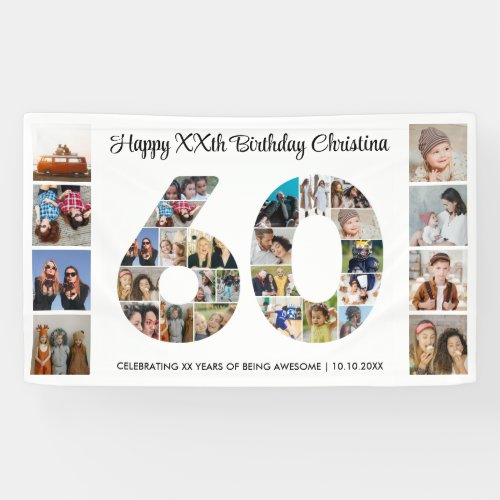 60th Birthday Party Number 60 Photo Collage Banner