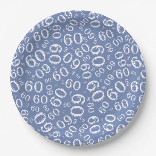60th Birthday Party Number Pattern Blue and White Paper Plates