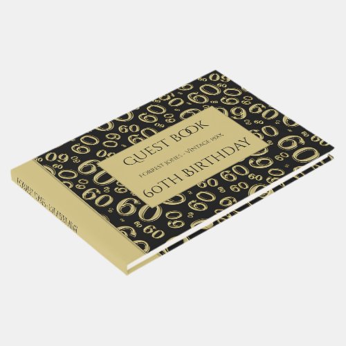 60th Birthday Party Number Pattern GoldBlack Guest Book