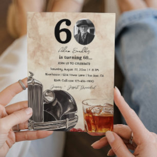 60th Birthday Party Old Timer Car & Whiskey Invitation