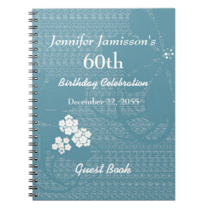 60th Birthday Party Pastel Blue White Floral, Name Notebook