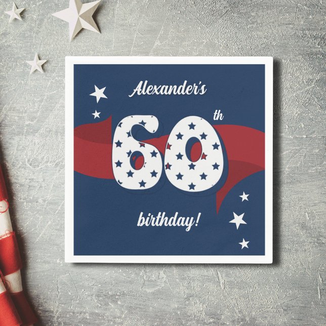 60th Birthday Party Patriotic Red White Blue Stars Napkins (Creator Uploaded)