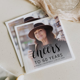 60th Birthday Party Photo Black Script Cheers Napkins
